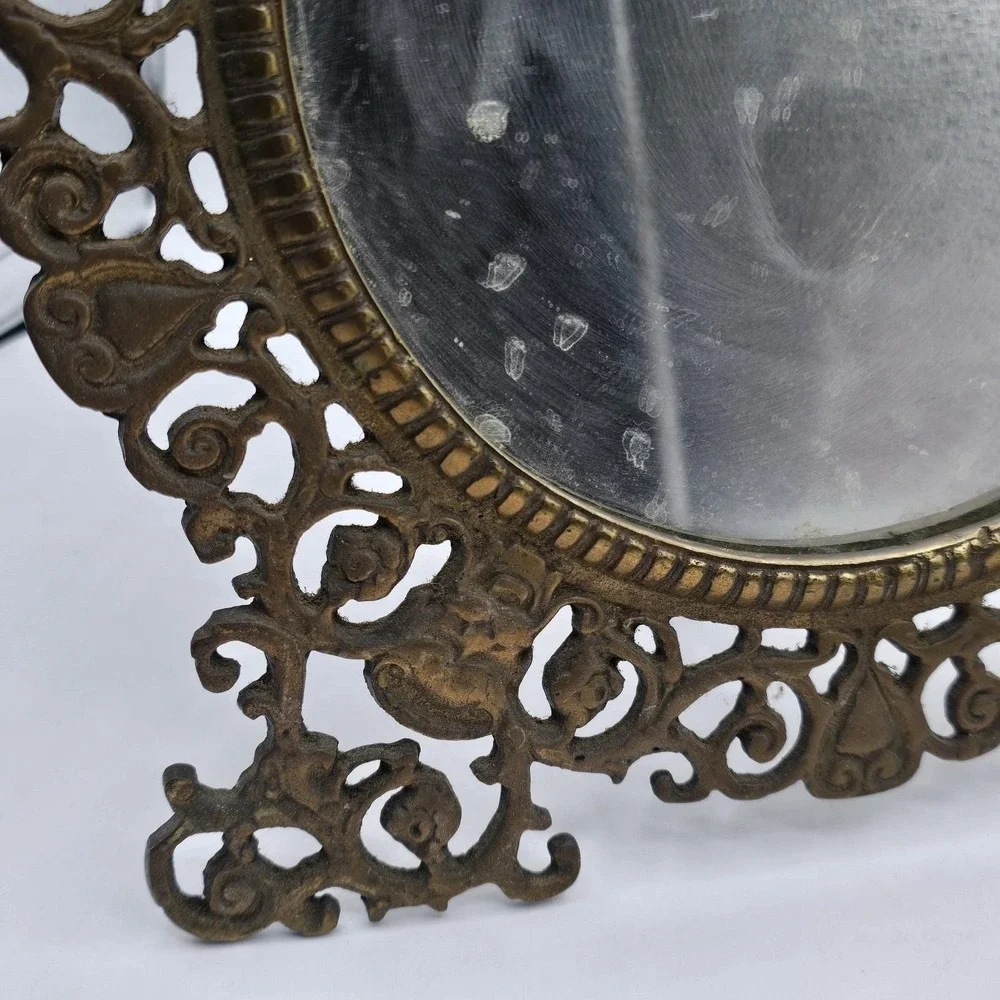 Brass Standing Mirror Hanging Wall‎ Ornate Antique Vintage Scroll